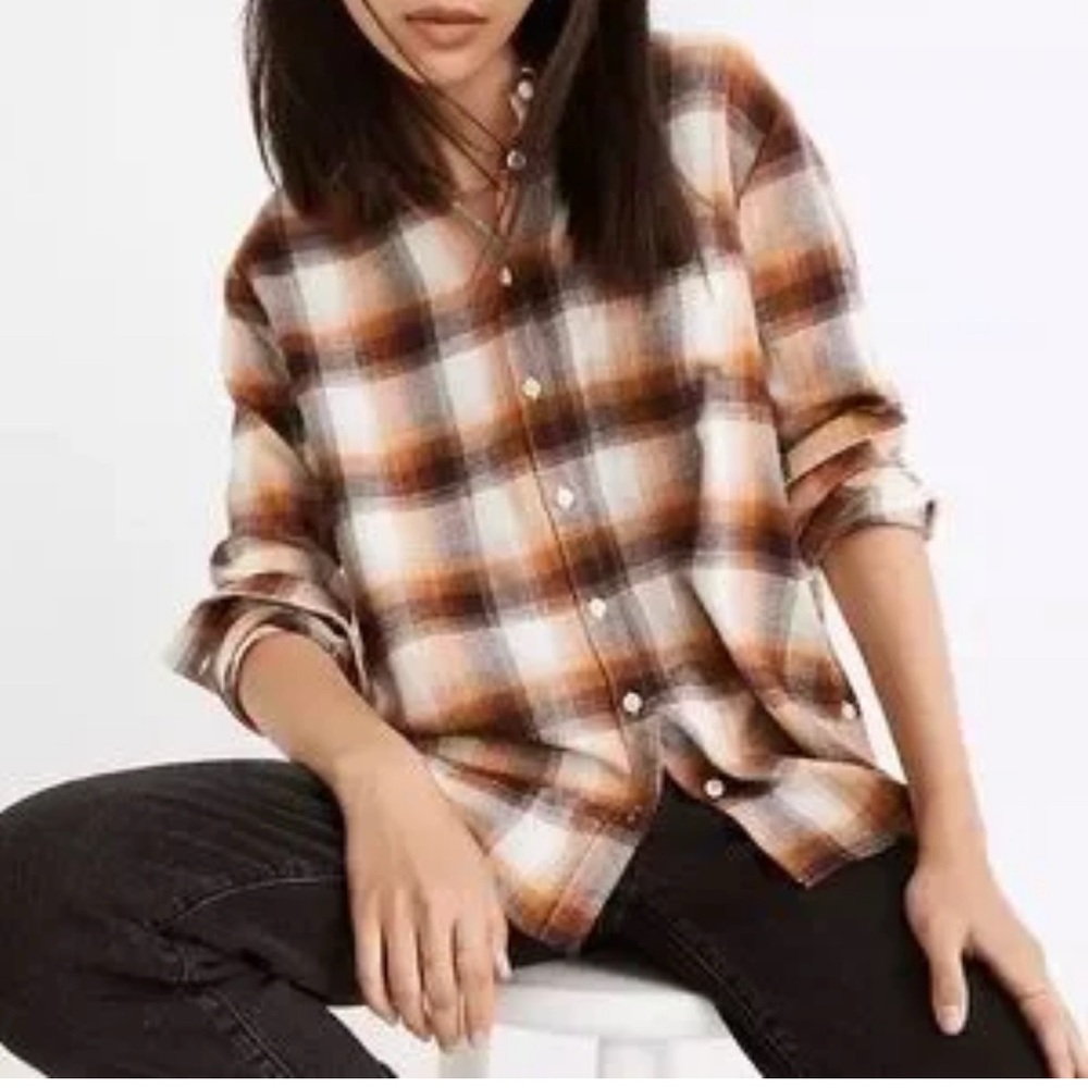 Madewell Flannel Side Button Ex Boyfriend Shirt